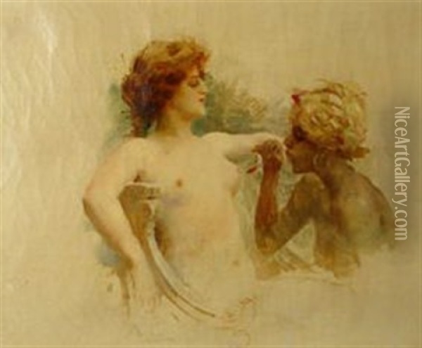 Djala Fardant Les Seins De Chrysis Oil Painting - Antoine Calbet