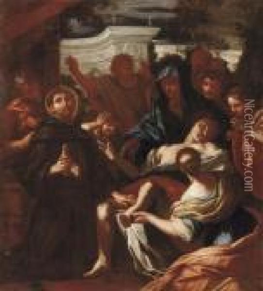 Sant'antonio E Il Miracolo Del Piede Riattaccato Oil Painting - Luca Giordano