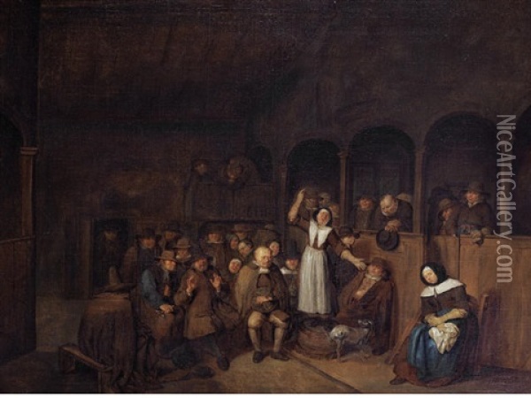 A Quakers Meeting Oil Painting - Egbert van Heemskerck the Younger