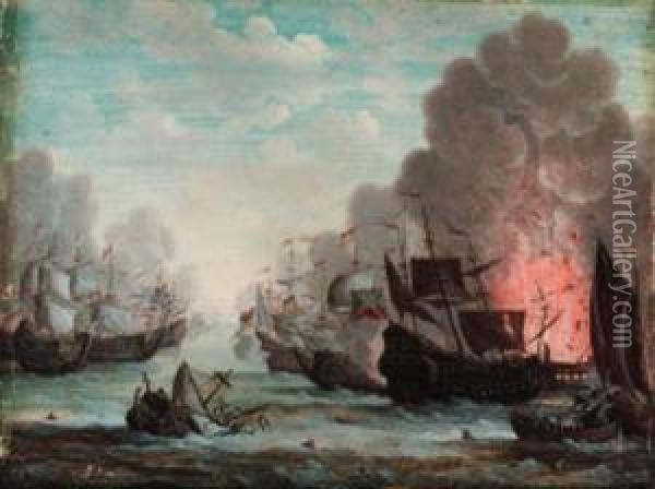 The Battle Of The Sound Oil Painting - Pieter Cornelisz. van SLINGELANDT