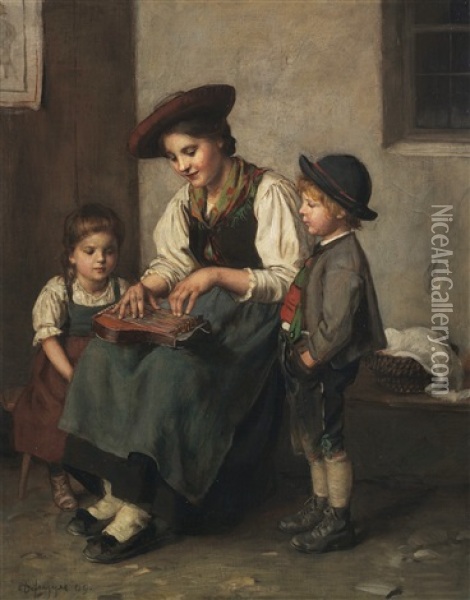 Die Zitherspielerin Oil Painting - Franz Von Defregger