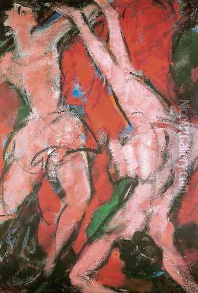 Acrobats Oil Painting - Christian Rohlfs
