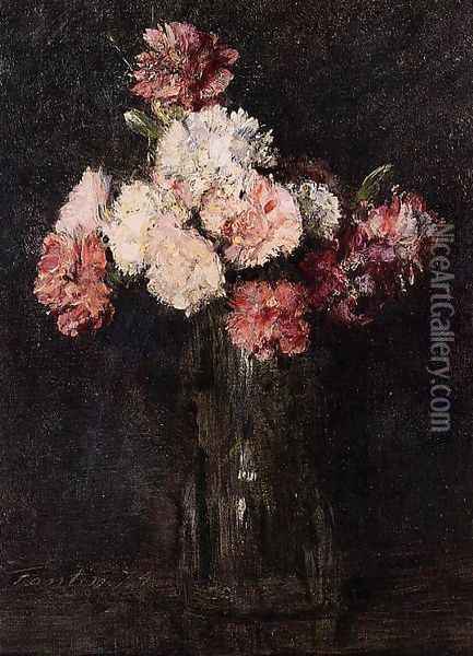 Carnations in a Champagne Glass Oil Painting - Ignace Henri Jean Fantin-Latour