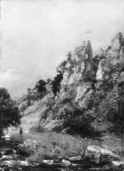 Berglandschaft Mit Felsen Und Einem Bachlauf Oil Painting - Henry John Yeend King