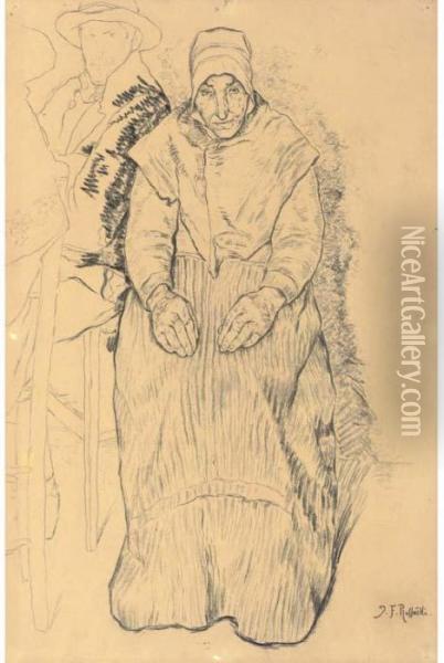 An Old Woman, Seated, In Breton Dress Oil Painting - Jean-Francois Raffaelli