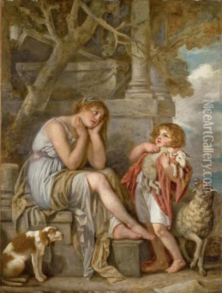 L'agneau Cheri Oil Painting - Jean Baptiste Greuze
