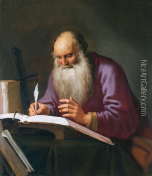 Saint Paul The Hermit Writing In His Study Oil Painting - Lambert Jacobsz