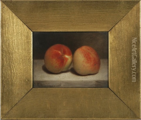 Peaches On A Marble Table Top (study) Oil Painting - William Rickarby Miller
