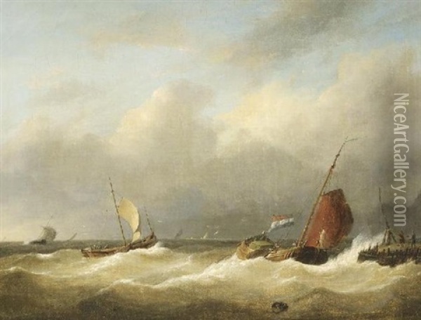 Vor Der Hollandischen Kuste. Segelschiffe Vor Der Mole Oil Painting - Jacobus Hendricus Johannes Nooteboom