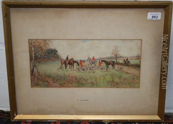 Hunting Scene With Hounds And Fox Oil Painting - Fred Fitch