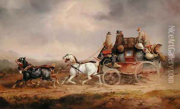 Mail Coaches on the Road The Louth London Royal Mail Progressing at Speed Oil Painting - Charles Cooper Henderson