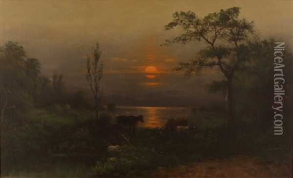 Summer Evening In Long Island Oil Painting - George Riecke