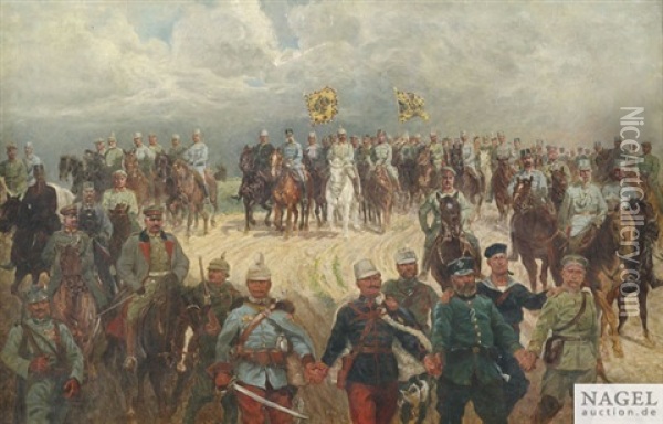 Kavallerie Mit Den Kaisern Franz Joseph Und Wilhelm Ii. An Der Spitze Oil Painting - Ludwig Koch