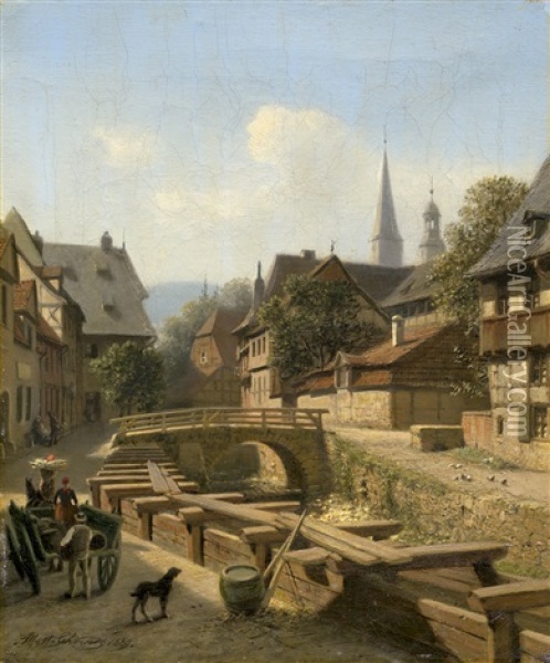 Ansicht Von Goslar, Im Hintergrund Die Turme Von St. Cosmas Und Damian Oil Painting - Albert Schwendy