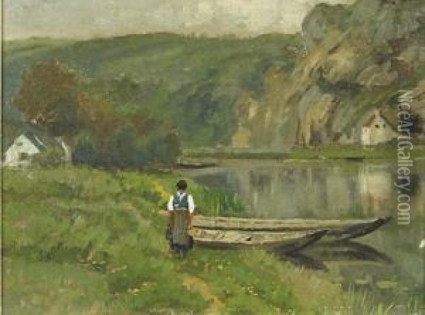 Promenade Au Bord De La Meuse Oil Painting - Adriaan Jozef Heymans