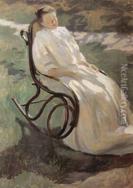 Dame in a Rocking Chair, 1897 Oil Painting - Viktor Elpidiforovich Borisov-Musatov