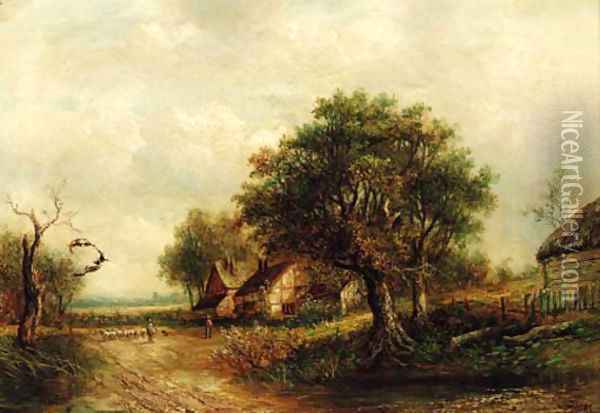 Cottages near Tenbury, Wells Oil Painting - Joseph Thors