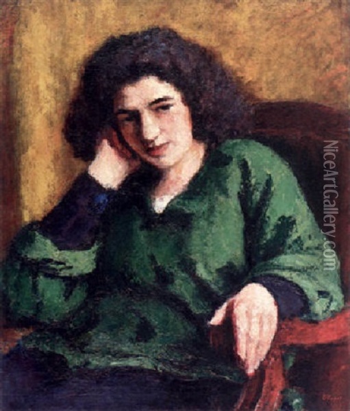 La Blouse Verte, Portrait Of Renee Honta Oil Painting - Roderic O'Conor