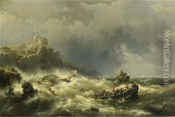 A Shipwreck Near The Coast Oil Painting - Hermanus Koekkoek