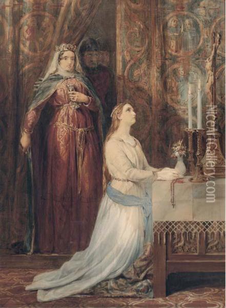 Queen Eleanor And Fair Rosamond Oil Painting - George Cattermole