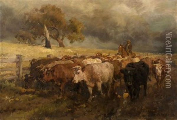 Herding The Cattle Oil Painting - Jan Hendrik Scheltema