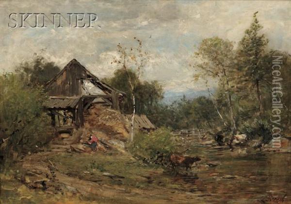 Landscape With River And Old Mill Oil Painting - Samuel Lancaster Gerry