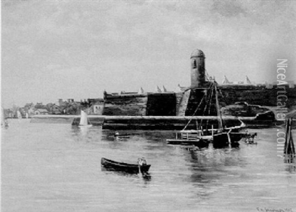 Fort Marion From San. Marco Pier, St. Augustine, Florida Oil Painting - Frank Henry Shapleigh