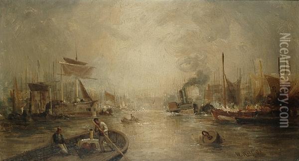 A Busy River Scene Oil Painting - William Edward Webb