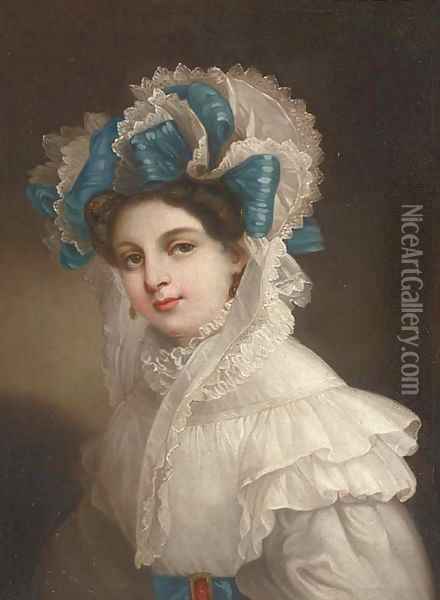 Portrait of a lady, bust-length, in an elaborate bonnet Oil Painting - French School