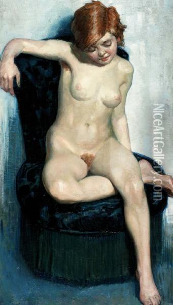 Zittend Naakt Oil Painting - Frans Hogerwaard