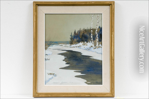 Talvimaisema - Vinterlandskap Oil Painting - Harald Gallen