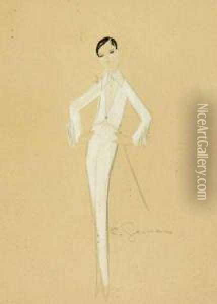 A Pencil And Watercolour Costume Design For Mistinguett Oil Painting - Charles, Carl Gesmar