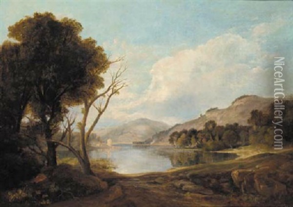 An Extensive Lake Landscape Oil Painting - William Havell