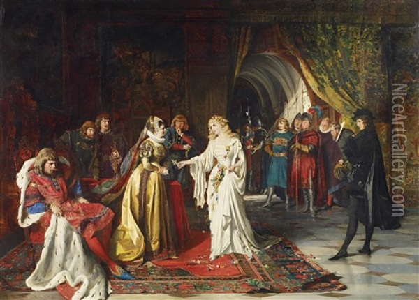 Historische Szene - Der Empfang Der Braut Am Hofe Oil Painting - Johann Hamza