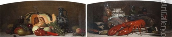 Stilleven Met Pompoen En Kreeft (2 Works) Oil Painting - Johan Conrad Greive