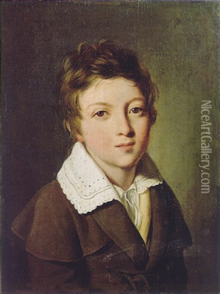 Portrait Of A Young Boy Wearing A Brown Coat, A Yellow Waistcoat And A White Shirt Oil Painting - Louis Leopold Boilly