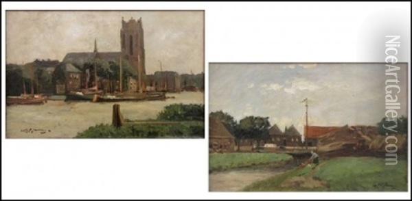 Landscapes (2 Works) Oil Painting - Willem George Frederik Jansen