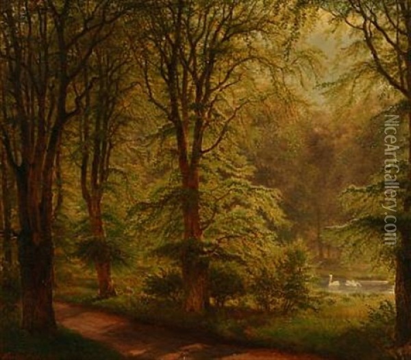 Woodland Scene With Slotssoen In Horsholm Oil Painting - Nordahl (Peter Frederik N.) Grove