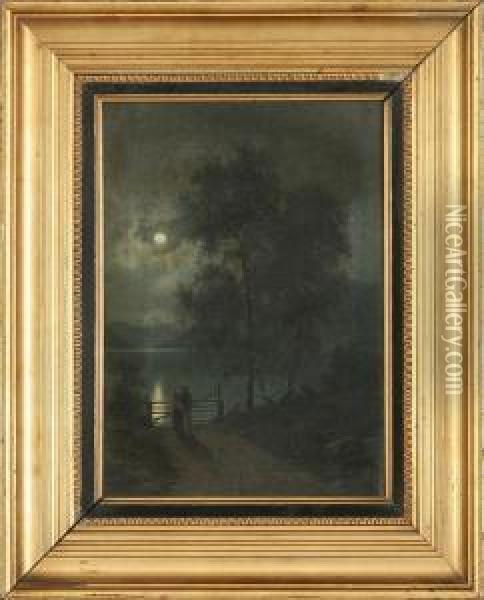 A Moonlight Rendevouz, Norway Oil Painting - Georg Emil Libert