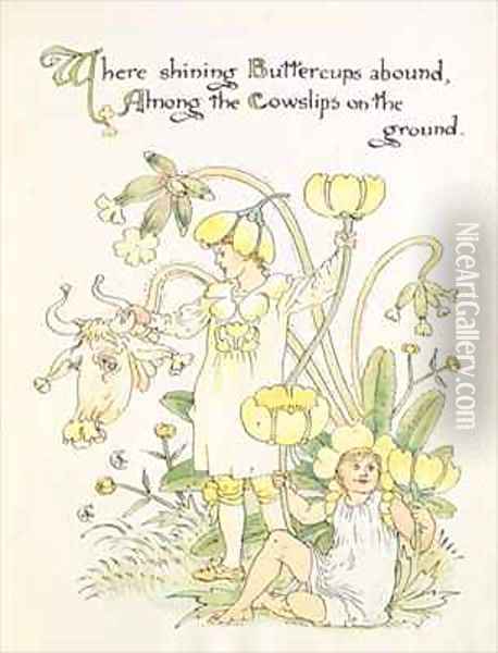 The Buttercup and the Cowslip from the Floras Feast Oil Painting - Walter Crane