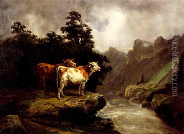 Paysage Aux Vaches Oil Painting - Theodore Levigne