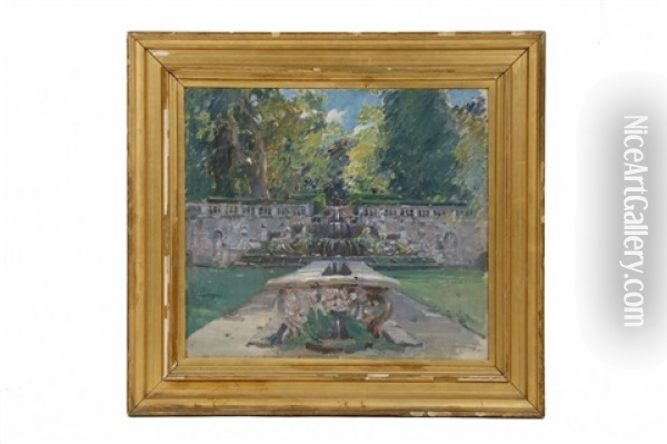 Stepped Fountain In A Formal Garden Oil Painting - Joseph Lindon Smith