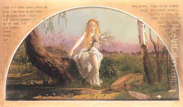 Ophelia 1852, retouched 1857-58 Oil Painting - Arthur Hughes