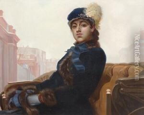 Junge Dame In Der
 Kutsche. Oil Painting - Ivan Nikolaevich Kramskoi