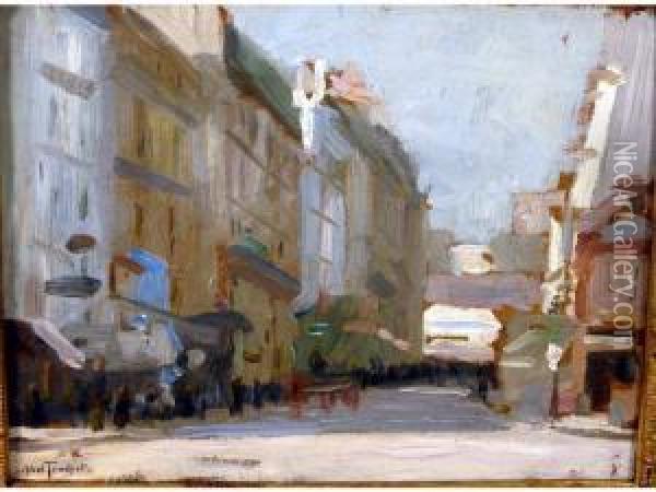 Rue De Ville Animee Huile Surpanneau Signee En Bas A Gauche 21,5 X 27,5 Oil Painting - Louis Abel-Truchet