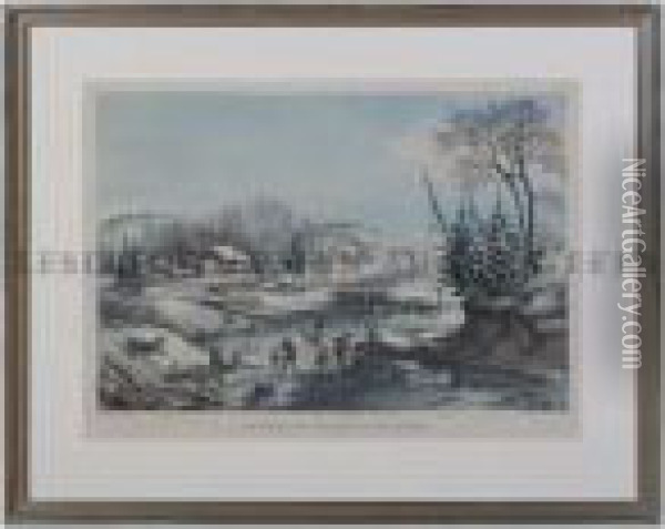 American Winter Scenes, Morning. Oil Painting - Currier