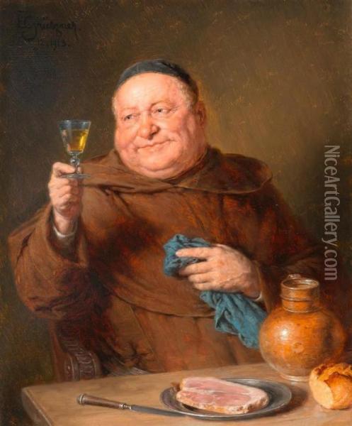 A Monk At A Meal Oil Painting - Eduard Von Grutzner