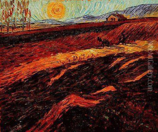 Enclosed Field With Ploughman Oil Painting - Vincent Van Gogh