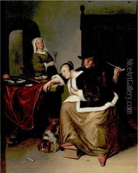 Woman Asleep At A Table Oil Painting - Jan Steen