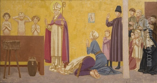 La Legende De Saint Nicolas : Et Le Saint Etendit Trois Doigts Oil Painting - Bernard Boutet De Monvel